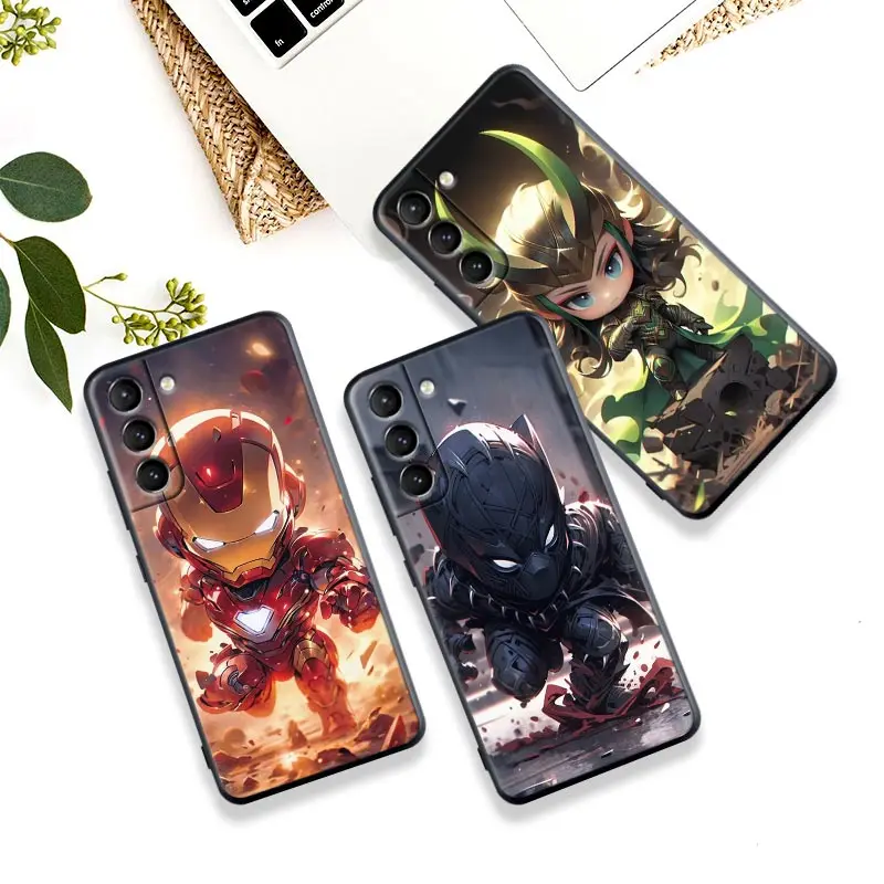 

Cartoon Marvel Ironman Black Panther Phone Case For Samsung Galaxy S24 Ultra S23 FE S22 5G S21 S20 Cover S23 S24 Plus S10 Fundas