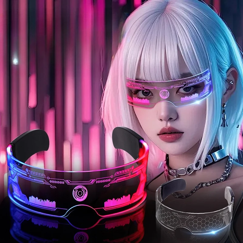 LED Glasses Cool Sci-Fi Light Up Eyewear for Photography Props with Rainbow Light Effects Rave Party Music Festival Essential