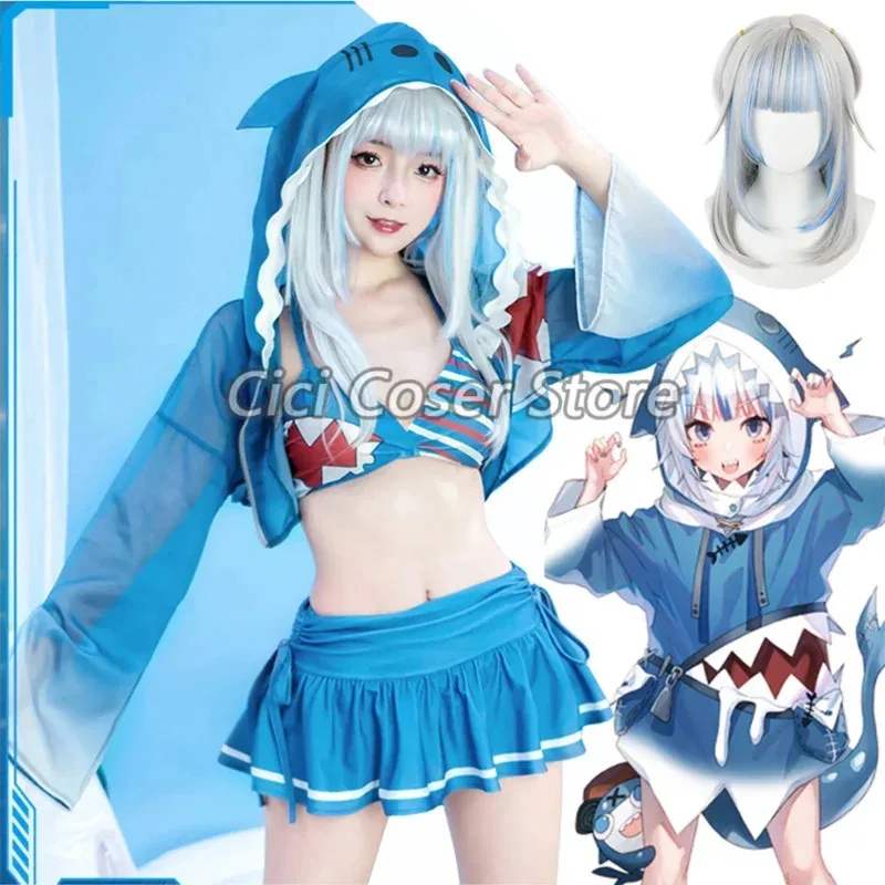 FC6VTuber Hololive Gawr Gura Cosplay disfraz peluca niñas mujeres traje de baño Anime trajes de fiesta de Halloween traje de baño para playa nadar @ FC
