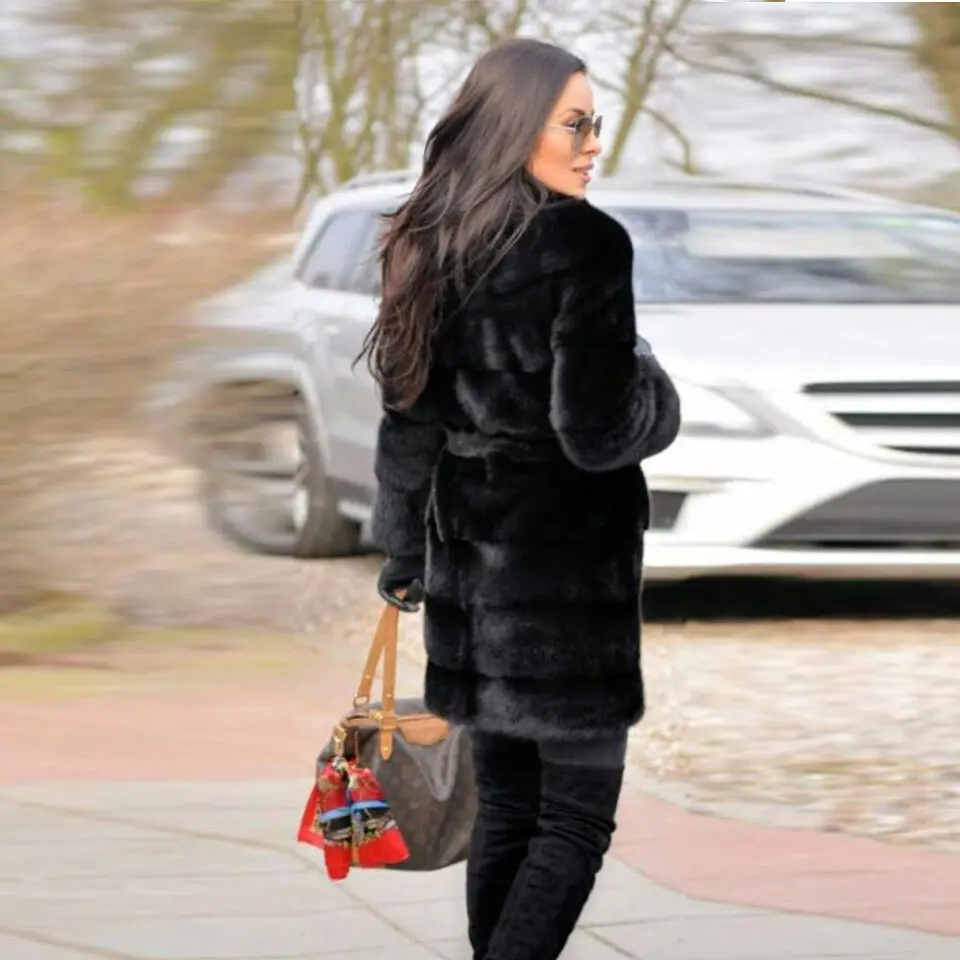 Luxury Real Mink Fur Coats ผู้หญิงฤดูหนาว Stand Collar Overcoat Elegant ของแท้ขนสัตว์เสื้อแจ็คเก็ตขนสัตว์ Mink ธรรมชาติหนา Outwear