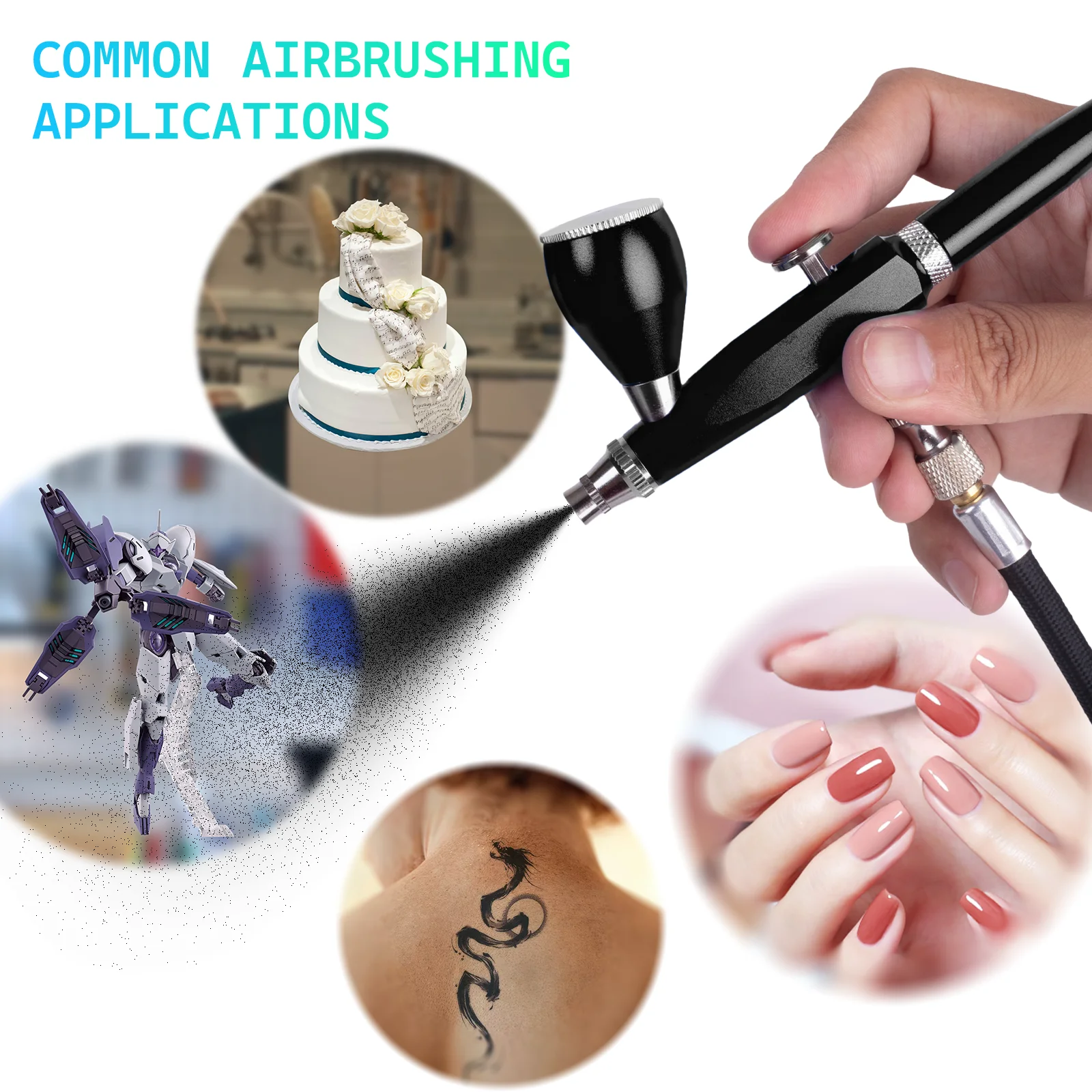 130T Professional Dual Action Airbrush Pen Replace Cup Super Quiet 15-50Psi 0.3MM Nozzle Spray Gun