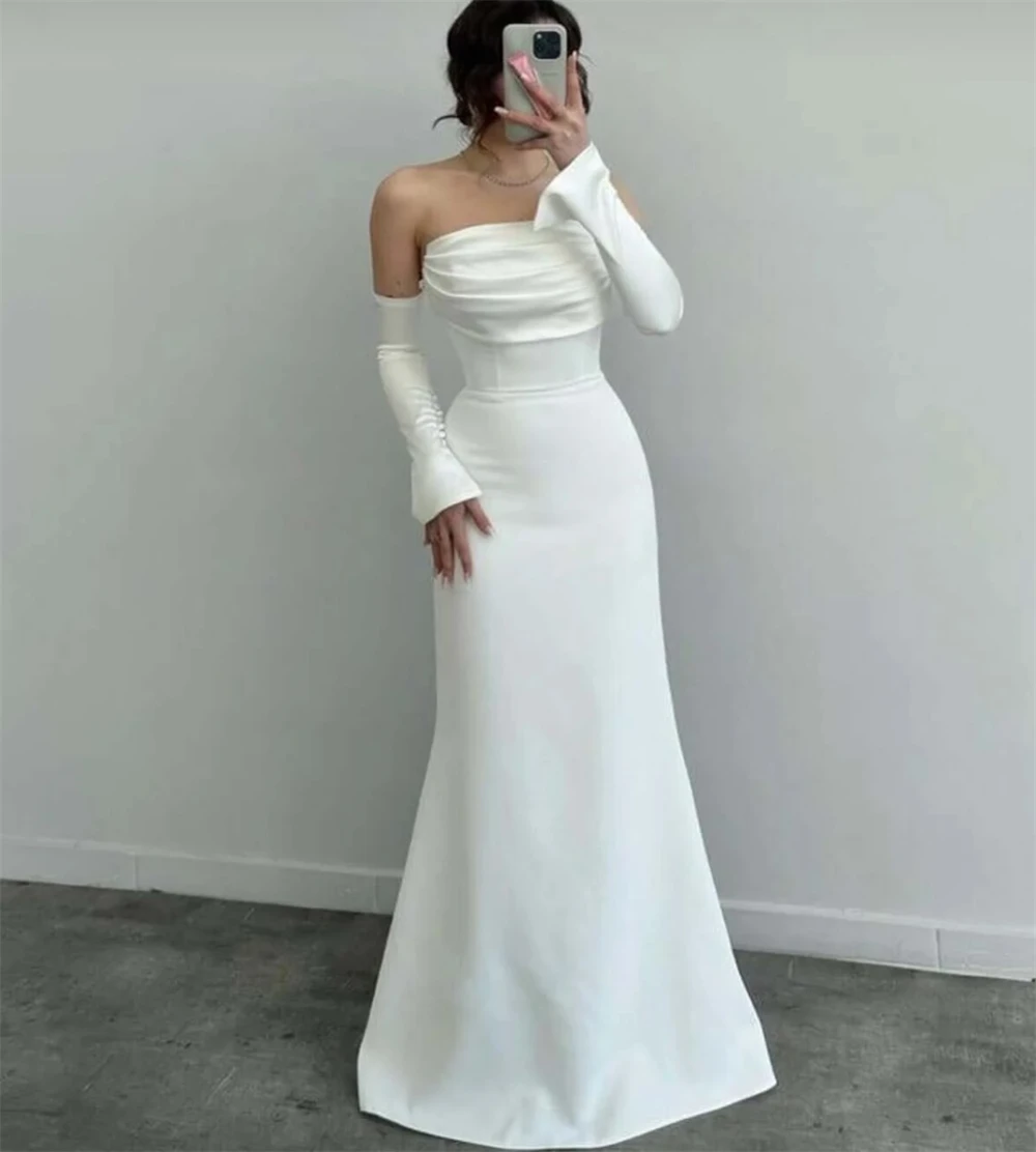 

Customized Mermaid Soft White Jersey Evening Dresses Exquisite Strapless Homecoming Dress Fashion Special Occasion Gowns