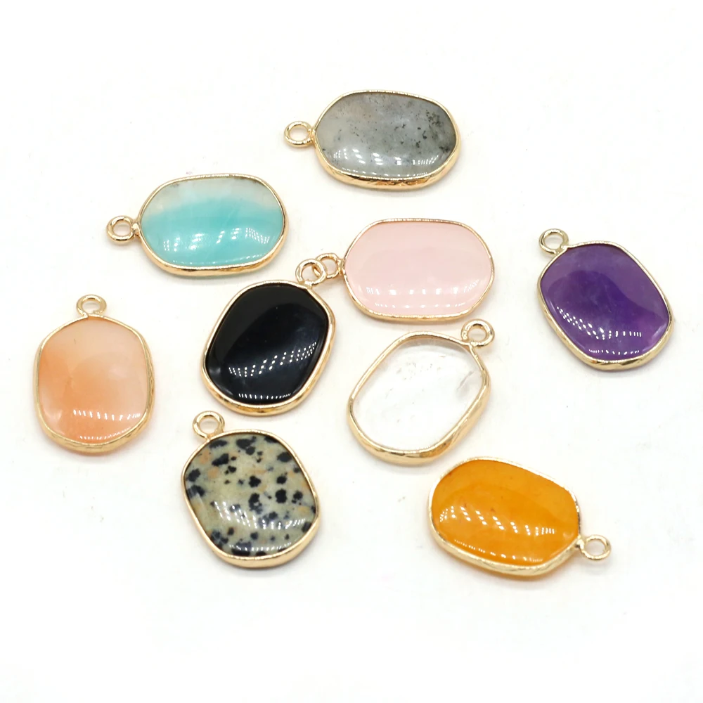 25x16mm Oval Shaped Gold Color Wrapped Pendant Natural Stone Crystal Agate Charms for Jewelry Making DIY Necklace Accessories