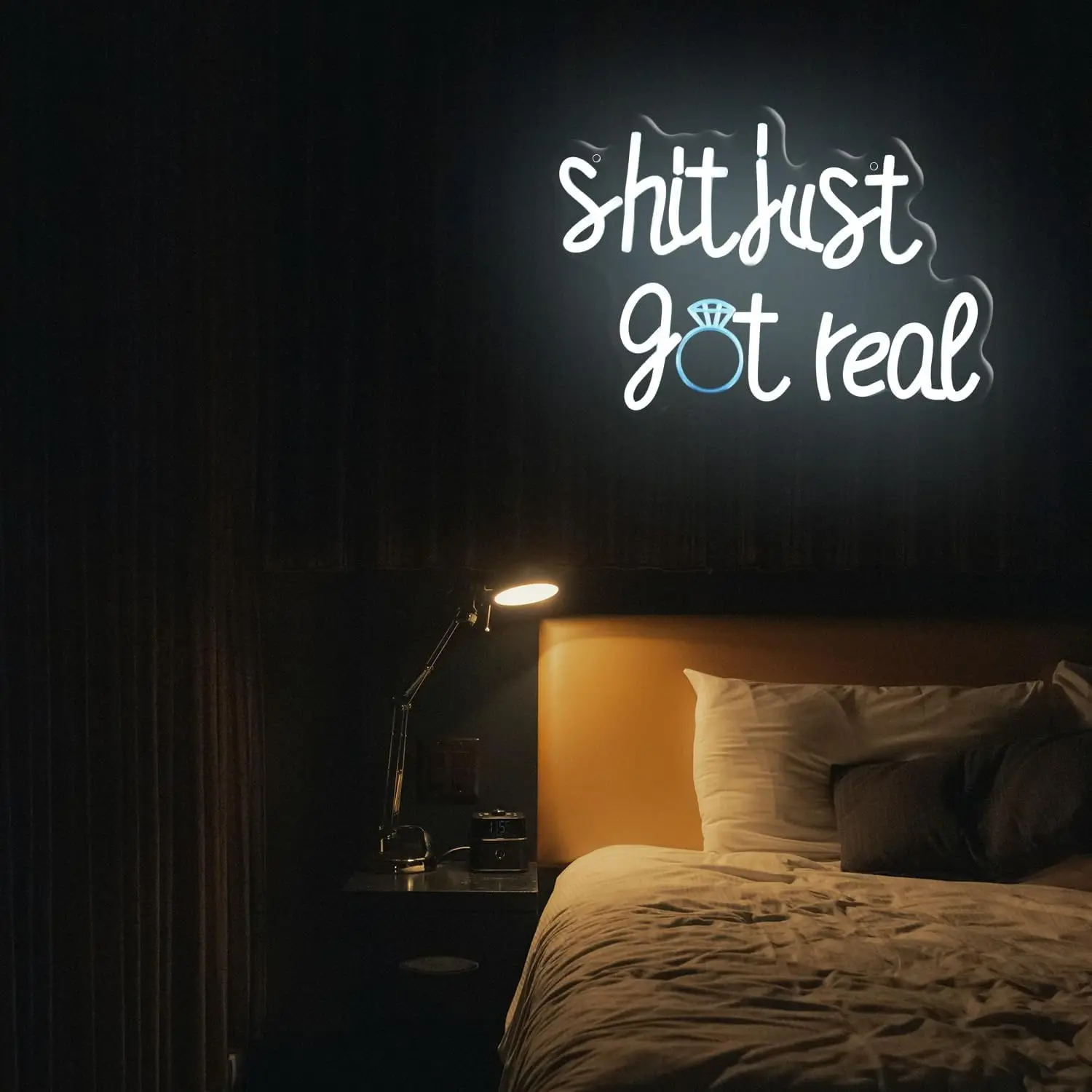 Shit Just Got Real Neon Sign Letters LED Light Lamp Dimmable Switch/USB Humor Words Sign Light for Funny Bachelorette, Bar Sign