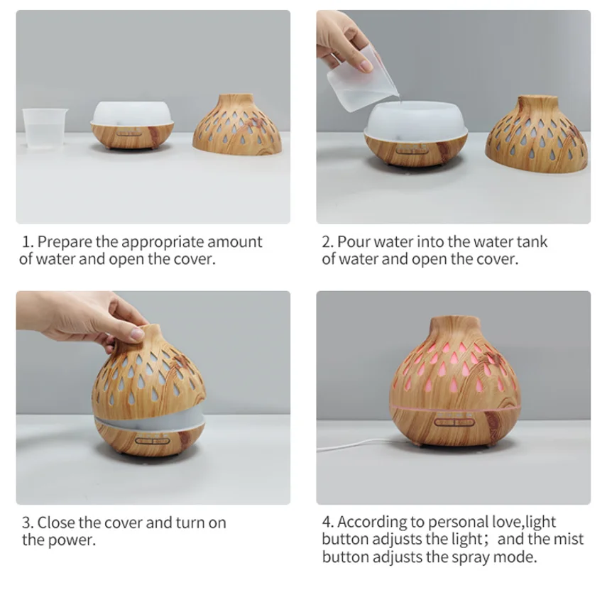 جودة مستقرة قطرة الماء جوفاء التدريجي المرطب فواحة عطور ملونة مصباح ليد الخشب الحبوب ناشر رائحة للمنزل مكتب