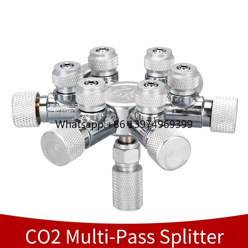 W02-06  6 Ways Distributor CO2 Splitter/divider Needle Valve Multi Way Solenoid Aquarium Co2 Multi-Pass Splitter