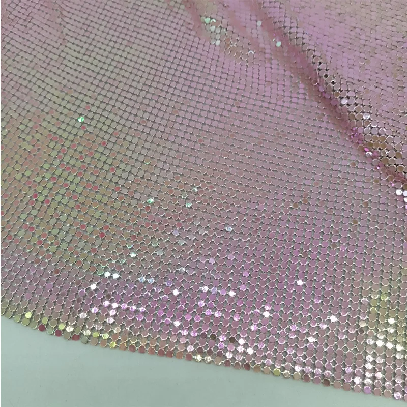 3mm Pink Iridescent Color Metal Mesh Fabric Chainmail Jewelry Making Metallic Fabric DIY Sewing Dress Bag Shoes 45*150cm