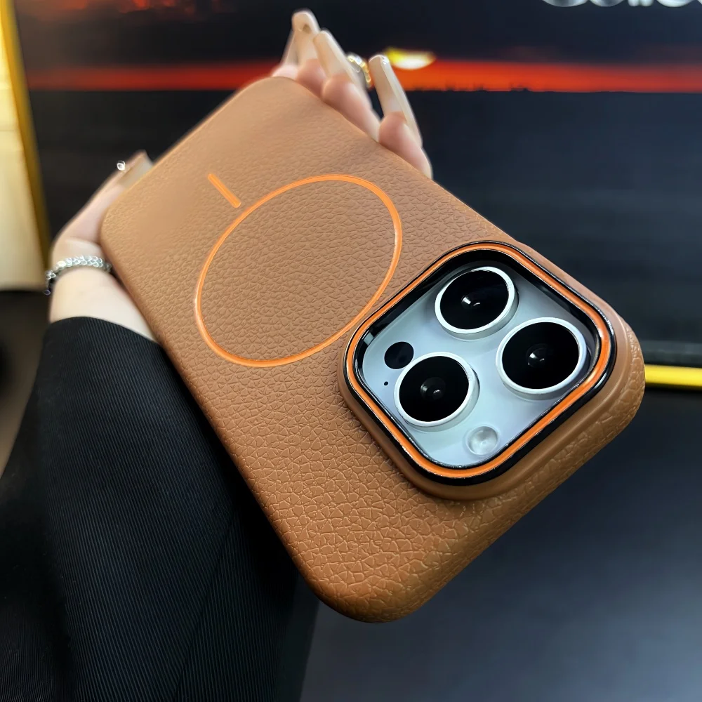 เคสลายลิ้นจี่แบบแม่เหล็กสำหรับ iPhone 17 Pro Max 16 14 15 Plus 13 12 17 Air Pro Max 11 รองรับ Magsafe แบบนิ่ม