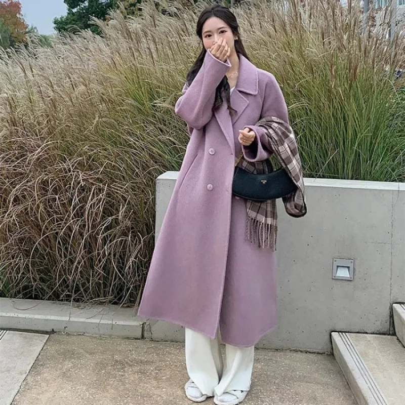 Gray woolen jacket thicken women's long coat thickened gray coat autumn and winter women's midlength