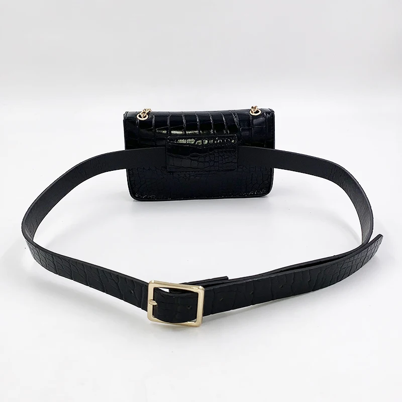 Hip Hop Women\'s Belt Bag Crocodile Pattern PU Leather Waist Pack Chain Shoulder Bags Female Funny Pack Crossbody Chest Bag Purse