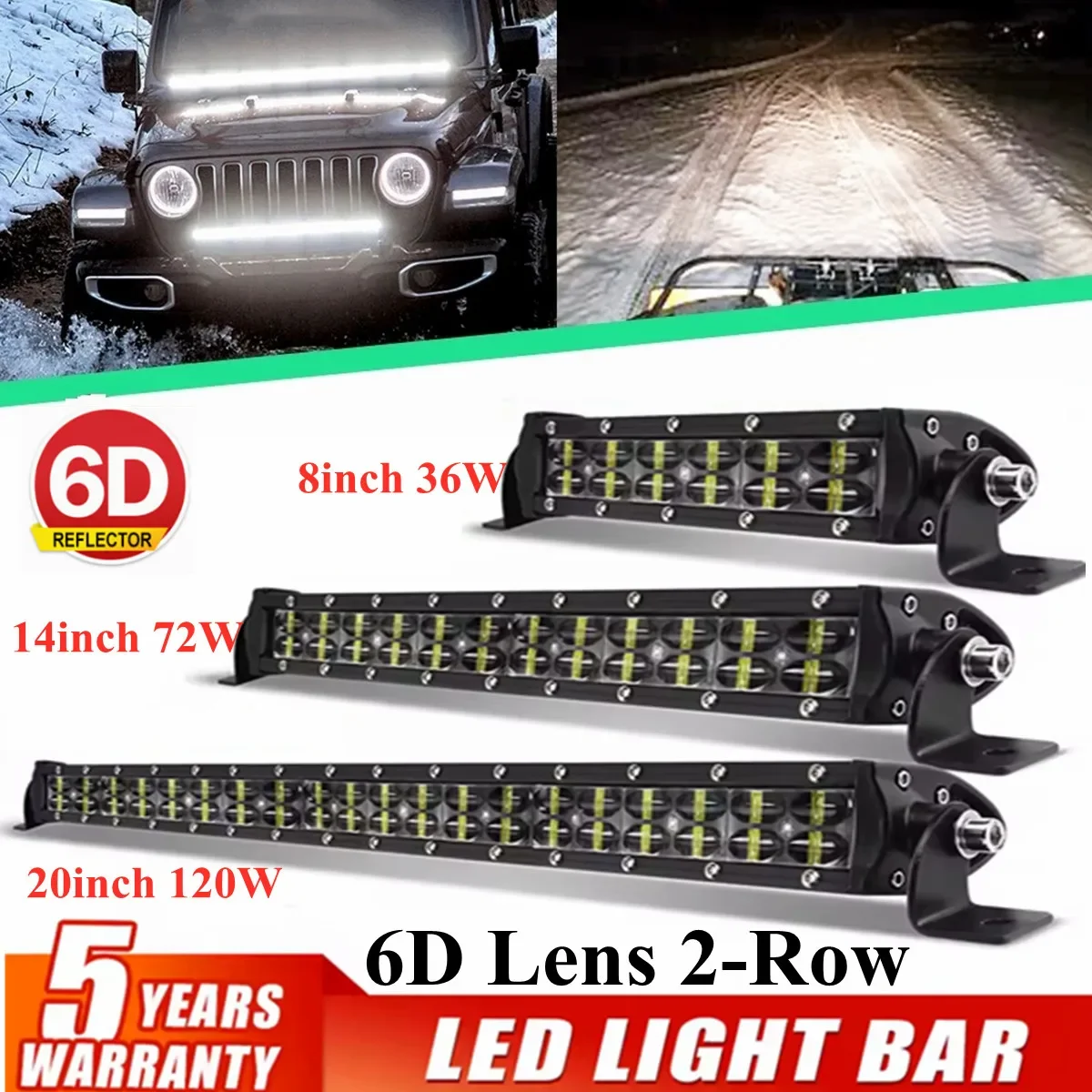 6D Lens LED Light Bar 2-Rows DRL Fog Running Led Work Light 4x4 Led Bar Off Road Led Headlight For Niva lada ATV SUV Truck Boat