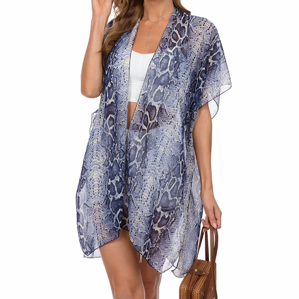 Women\'s Tops Boho Loose Floral Coverups Beach Swim Bikini Kimono Cardigan Bathing Suit Cover Ups Blouse Swimwear Resort Wear