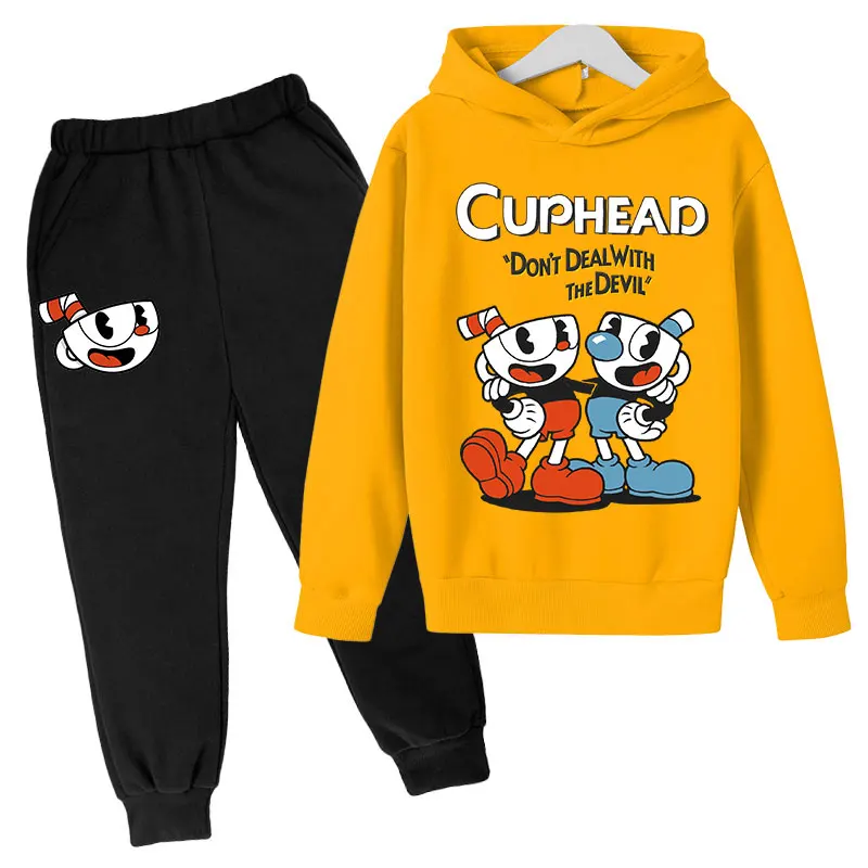 Kids Spring and Autumn Hot selling Hoodie Set for Boys and Girls Aged 3-12, Casual Fashion Printed Cartoon Anime Set, Top+Pants