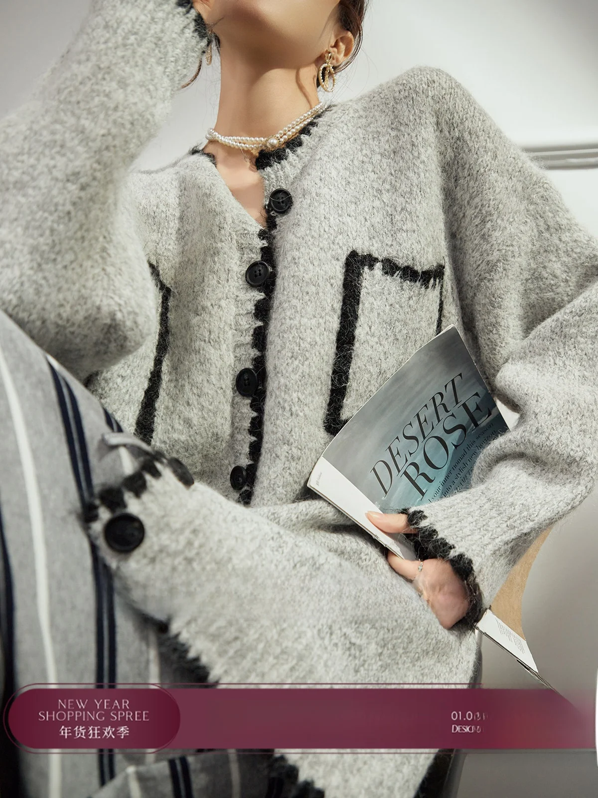 

U×LAB Autumn 2025 Loose Knitted Sweater Women's e Purple Color Lazy Sle Faion Outerwear Uncle Brand