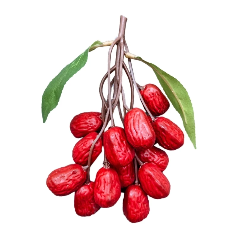 Realistic Reddates Plastic Artificial Jujube Fake Dried Jujube Ornament for Crafting and Decorating Artificial Nut