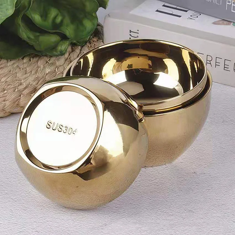 304 Stainless Steel Gold Rice Bowl 11/12cm Adult Children Double-layer Heat-prevention Ramen Ice Cream Fruit Soup Noodle Bowl