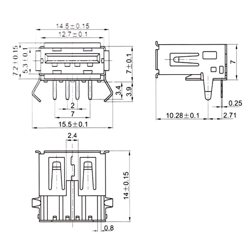 10Pcs USB Type A Standard Port Female Solder Jacks Connector PCB Socket USB-A type