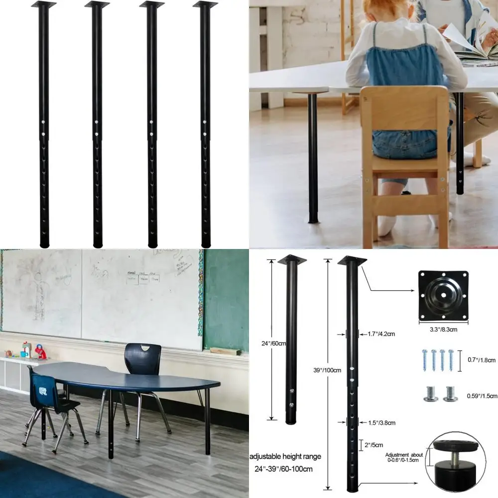 Pernas de mesa de metal ajustáveis de 24 a 40 polegadas para mesa de escritório doméstico, conjunto de 4 pernas de móveis DIY preto