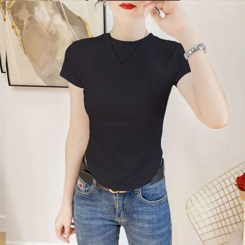 

Белая женская футболка с U-образным вырезом и высоким воротником Cleanfit Sle A-Line Sve, льняной материал, другой материал 00%