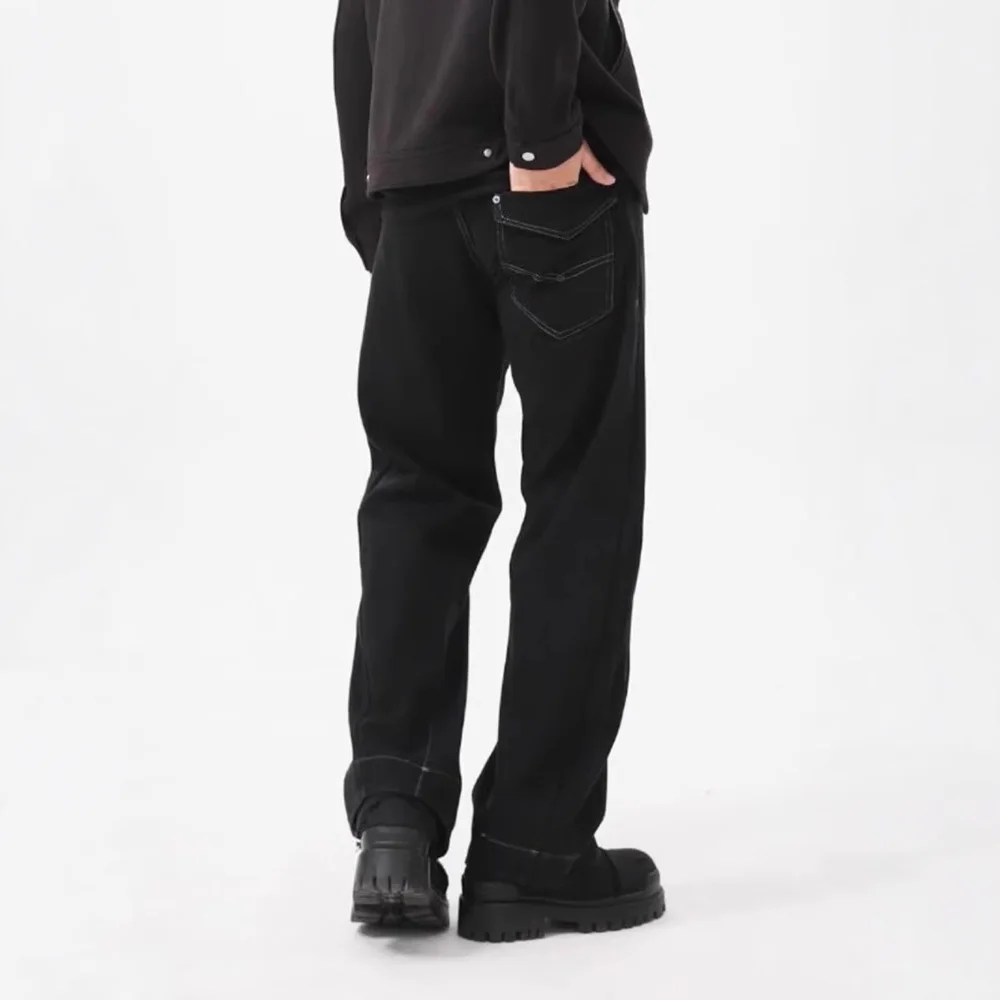 Summer New Men's Solid Color Straight Jeans American Retro Casual Fashion Trend Hip-Hop High Street Simple Loose Men's Bottoms