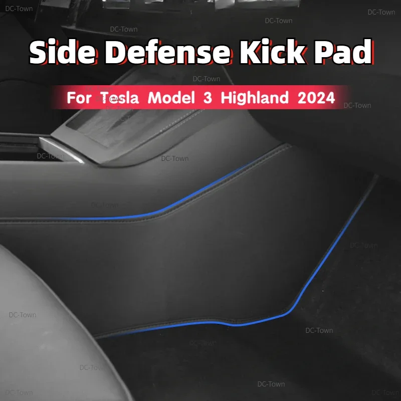 Side Defense Kick Pad for Tesla 2024 New Model 3 Highland Center Control Anti Kick Pad Leather Protective Cover Car Accessories