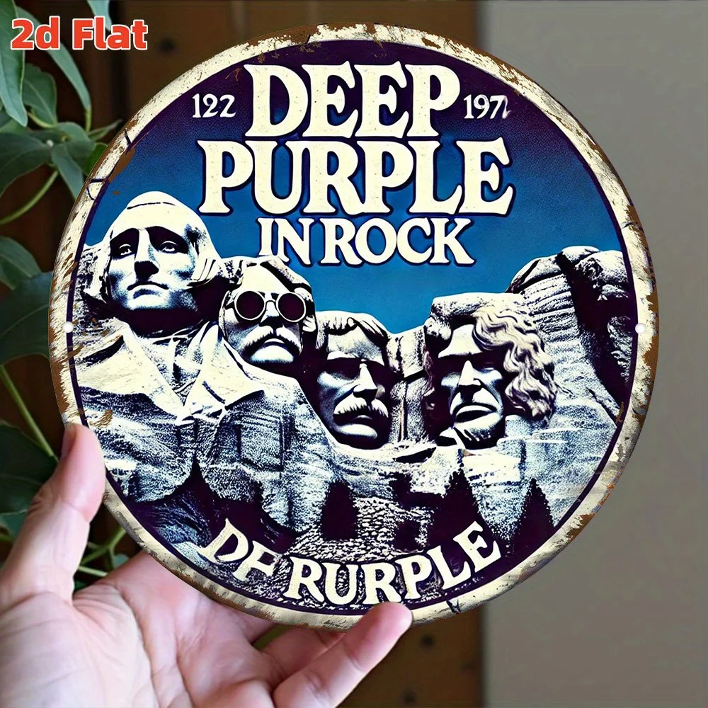[لوحة فنية جدارية معدنية عتيقة "Deep Purple Rock" - ديكور ثقافة الصخور القديمة لعام 1972، لافتة قصدير ألومنيوم متينة للمنزل