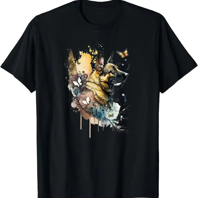 German Shepherd Dog With Butterflies Portrait Art T Shirt