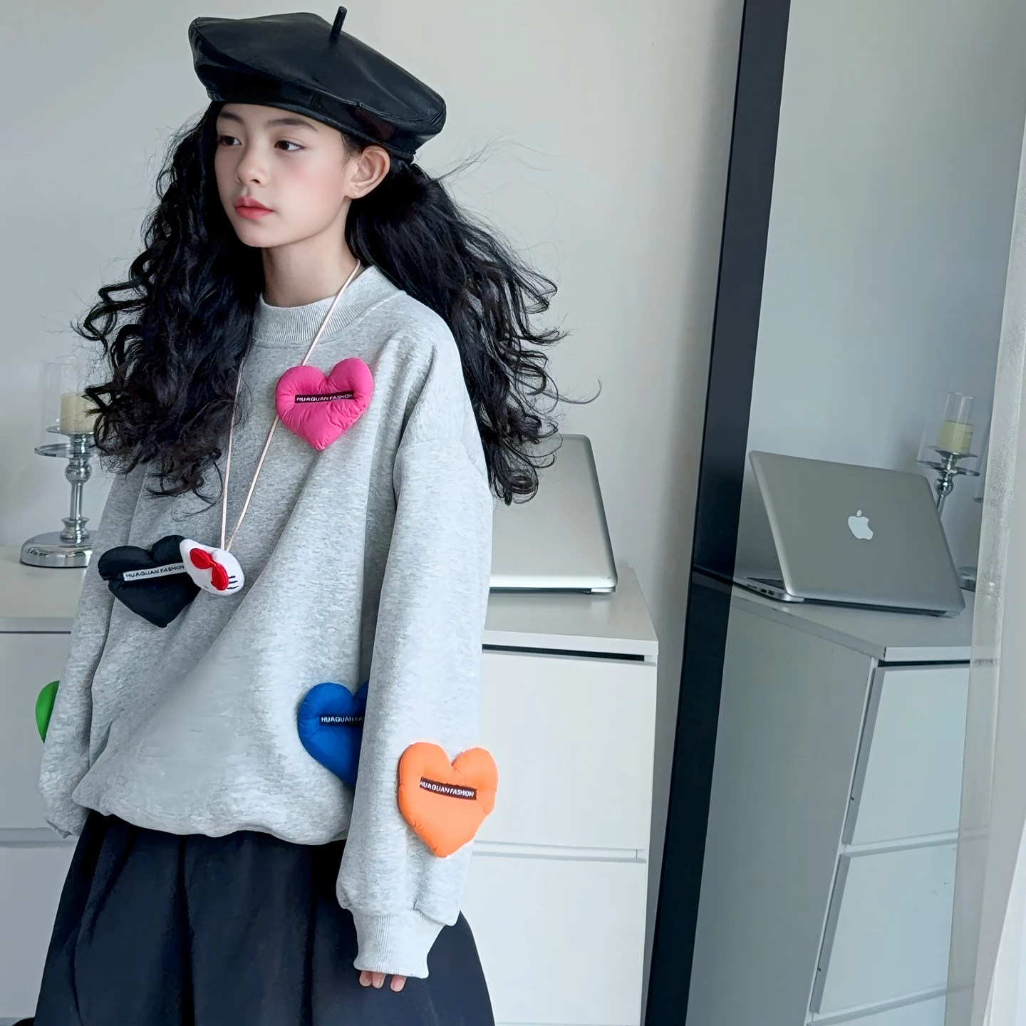 

25AW Girl Hoodie Ages 4-14Y Kid Heart Sweatshirt Casual Style Child Girl Spring Autumn Daily Pullover Student Cute Top Clothes