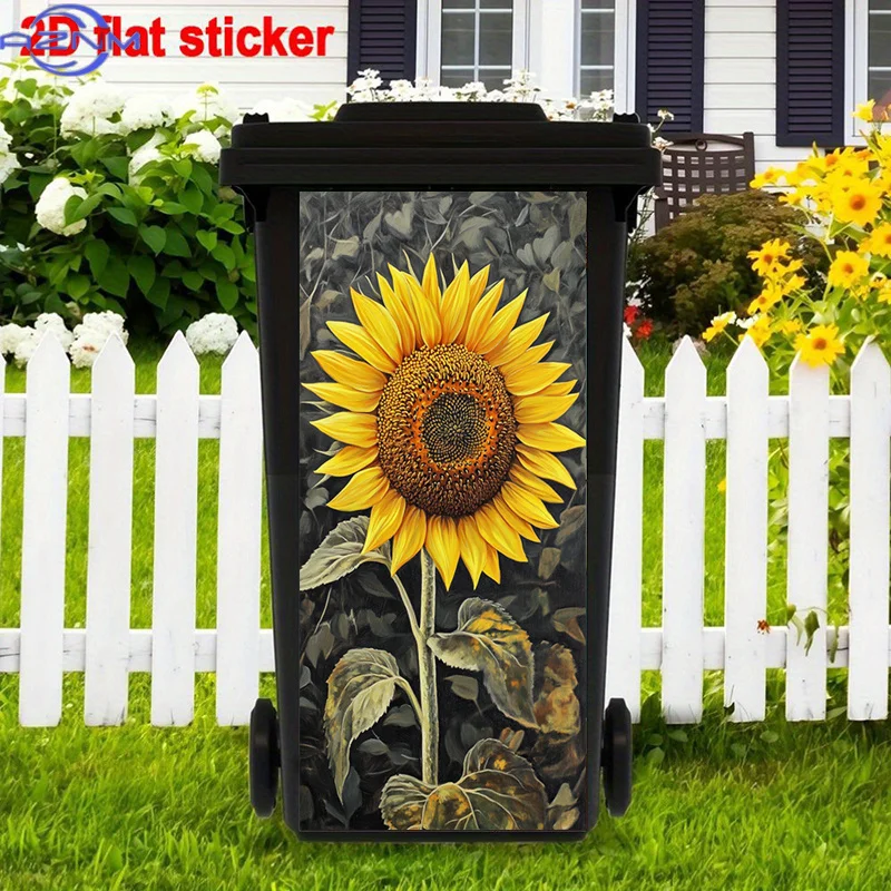 Sunflower Art Trash Can Sticker, Vibrant Yellow Self-Adhesive Art Stickers, Artistic Floral Self-Adhesive Removable Trash Can