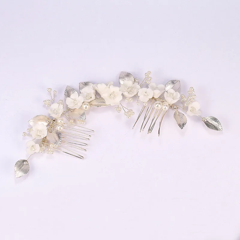 SLBRIDAL Handgefertigter Kristall-Strass-Perlen-Keramikblumen Braut-Haarkamm Hochzeits-Haaraccessoires Brautjungfern Damenschmuck – Detail 1