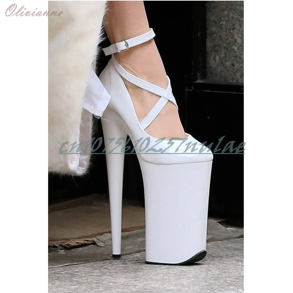 

White Cross Strap Hollow Dance Pumps Extreme Stiletto High Heel Streetwear Runway Style Party Pole Dance 2026 Women Dance Shoes