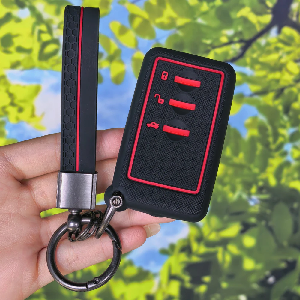 Stylish Grid Pattern Silicone Car Key Protective Shell with Keychain for SUBARU Forester Impreza Legacy XV Smart 3 Button Key