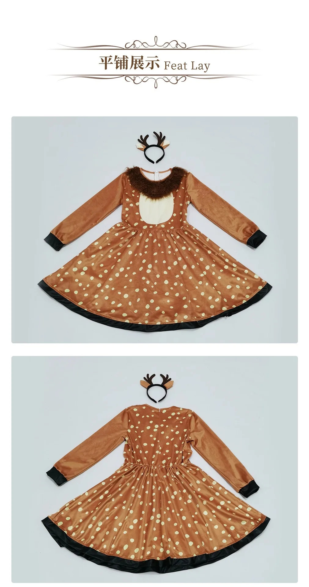 Wunderschönes Weihnachts-Rentier-Kostüm für Kinder, weiches, gepunktetes, ausgestelltes Festkleid, Weihnachts-Bühnenauftritt, Party, Tierkostüm – Detail 12