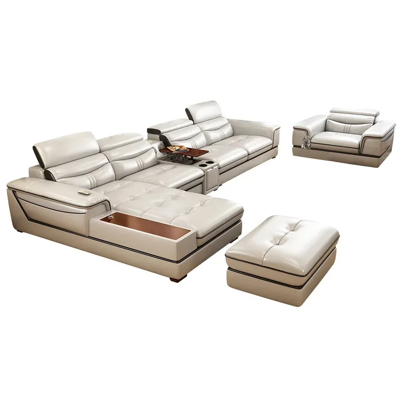 

Leather sofa, simple modern living room smart sofa combination