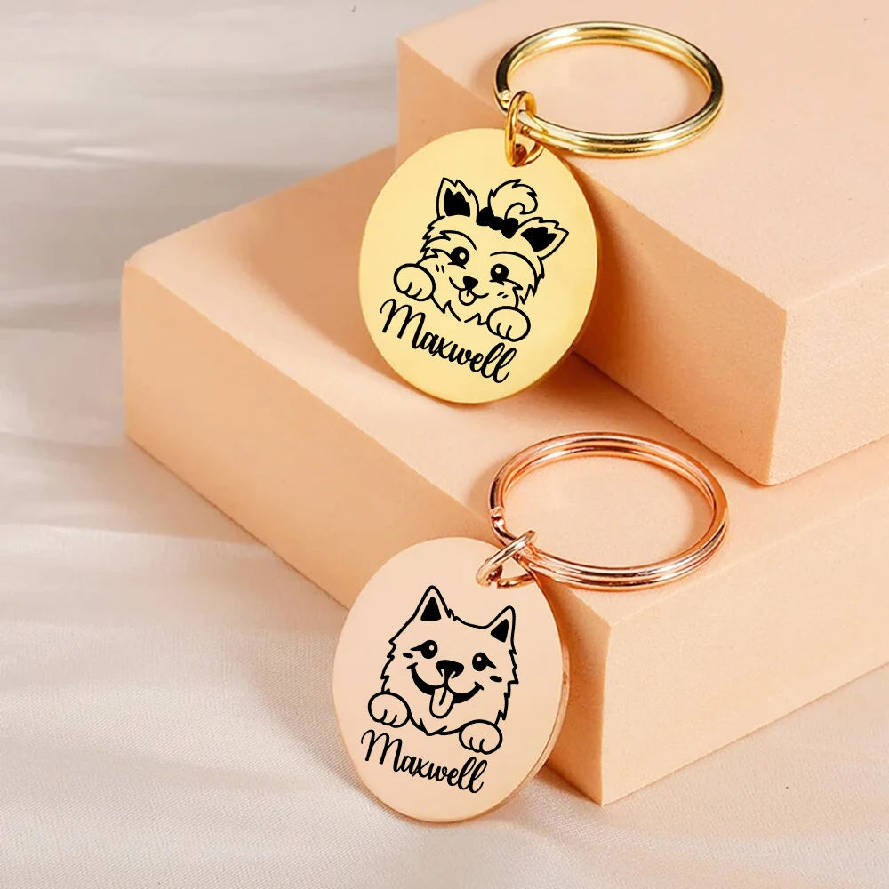 

Personalized Round Paw Print Medal Pendant Dog Pet Collar, Custom Engraved Dog Cat Name ID Tags, Puppy Lost Collar