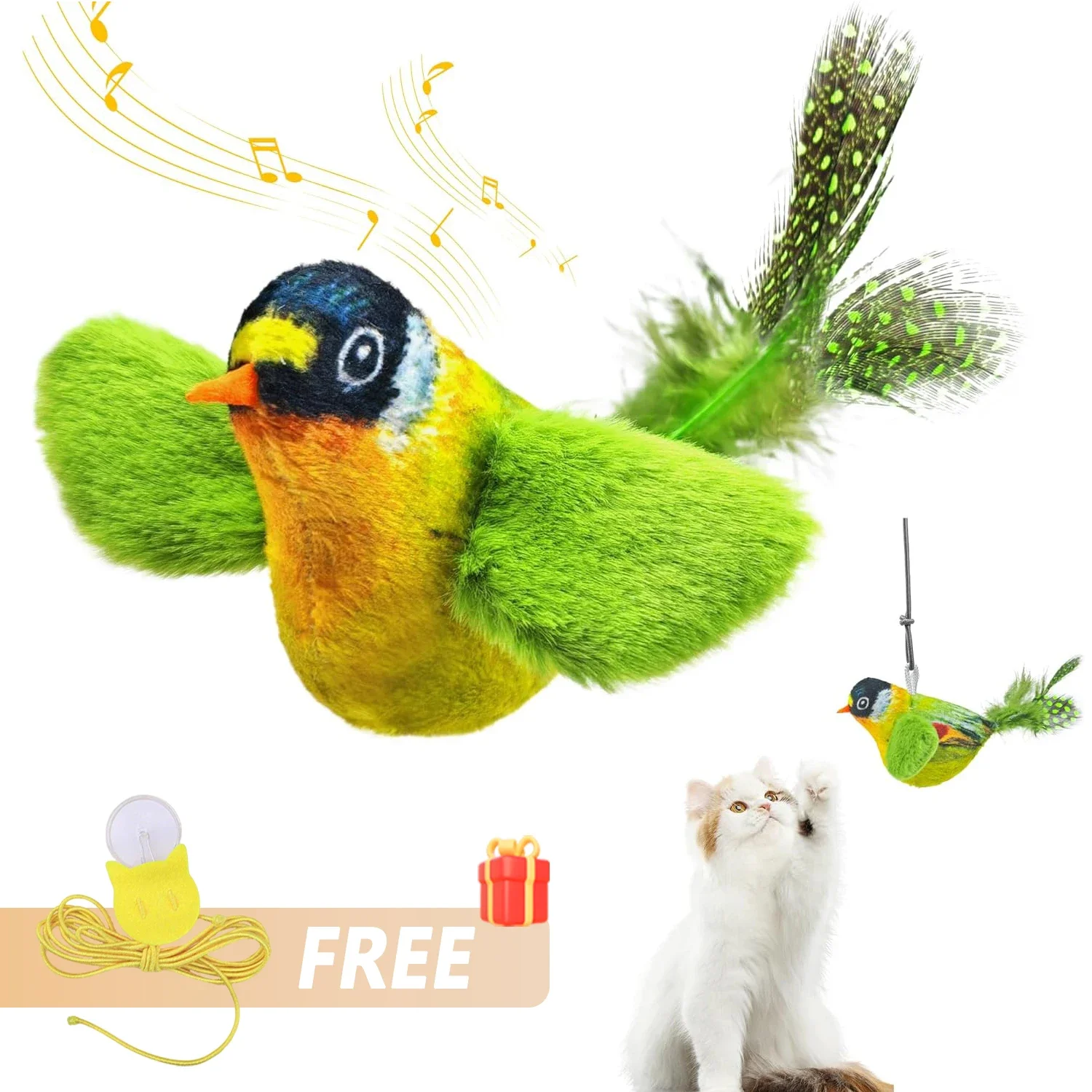 Juguetes para gatos con forma de pájaro, juguete interactivo para gatos, sonido de pájaro realista, juguete de felpa para gatos, juguete con hierba gatera para gatos, juguete para gatitos