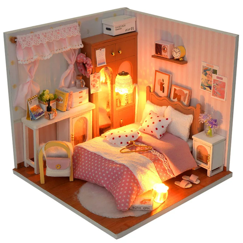 DIY Houten Poppenhuis Mini Slaapkamer Keuken Bakkerij Model Monteer Speelgoed Miniatuur Meubelset Kinderen Volwassen Kerstcadeau Casa