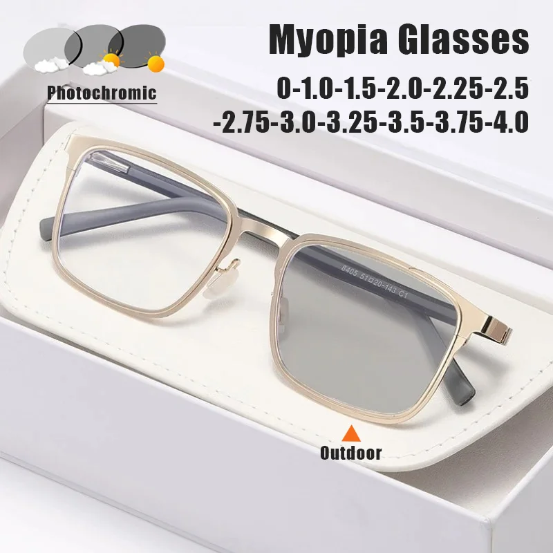 

Men's Business Square Photochromic Myopia Glasses Ultra-Lightweight Comfortable Full-Frame Eyewear TR90 Temple Tips Goggles