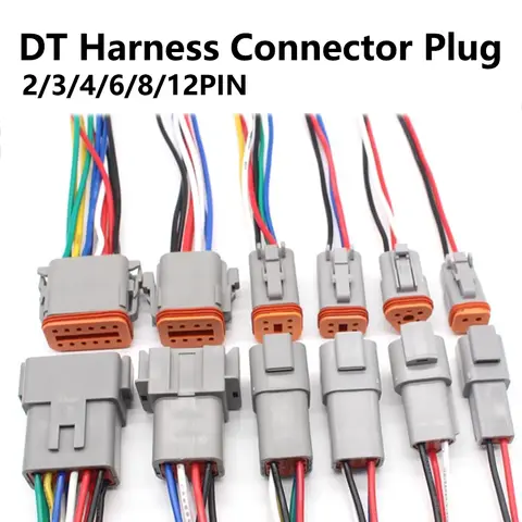 DEUTSCH DT DT06 시리즈 전기 방수 커넥터 플러그 소켓, 15cm 와이어링 하네스 포함, 5, 20, 100 세트, 2, 3, 4, 6, 8 코어 12 핀