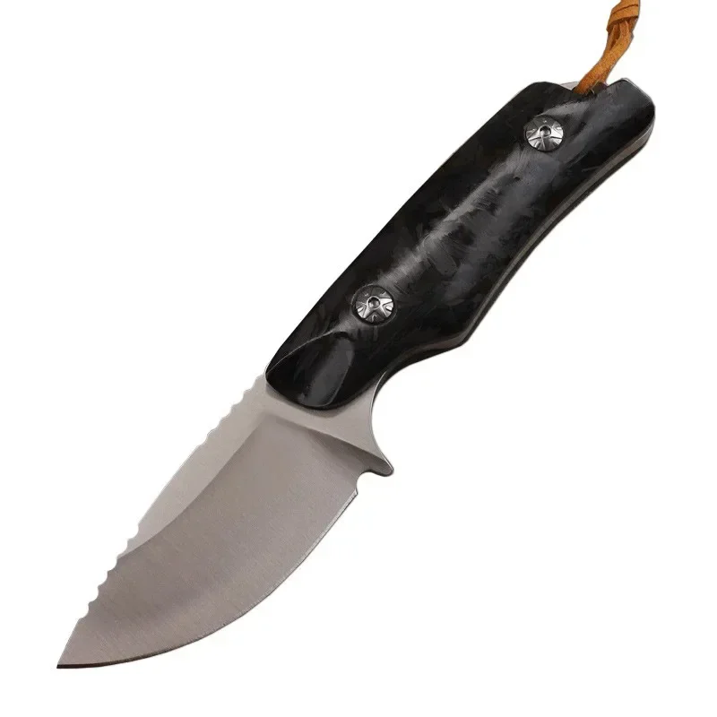 D2 Steel Fixed Blade Knife Carbon Fiber Handle Outdoor Camping Hunting Knives Survival Hand Tools With Scabbard 59HRC