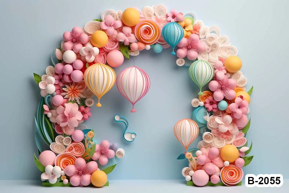 Colorful 3d Arched Shape Floral Balloons Backdrops Cake Smash Birthday Wedding Newborn Baby Portrait Backgrounds Photozone Props