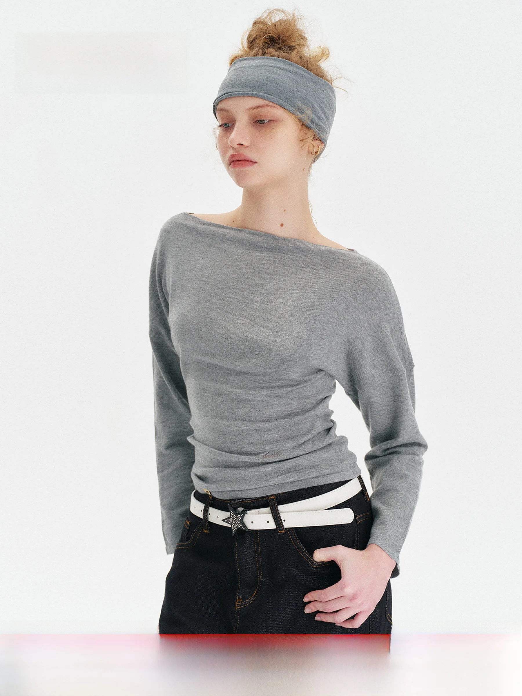 

American Lazy Retro Diagonal oulder Knitted Design Versatile Long Sve Base irt Soft Loose Fit Women's Spring Faion