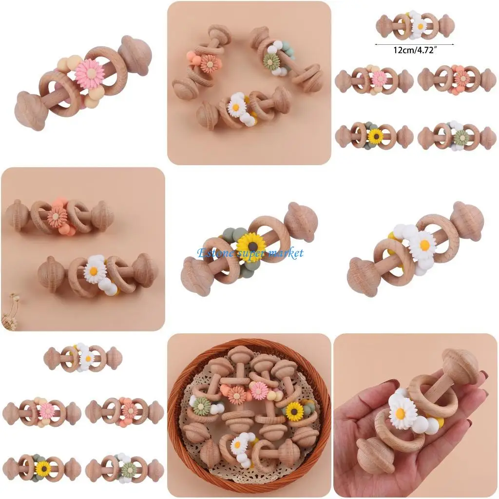 090B Woods Rattle Beech Barbell มือการงอกของฟัน Woods แหวนเด็กทารก Rattles เล่นของเล่น