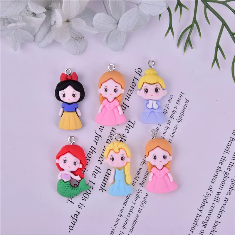 10Pcs Resin Cartoon Princess Girl Charms for Earrings Pendant Necklace Keychain DIY Fashion Jewelry Making Accessories