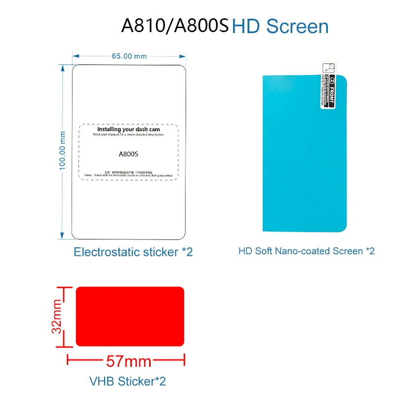 For 70mai Dash Cam A800s a810 4K Accessory Set Static Sticker sticker Mount for 70Mai HD Soft Nano-coated Screen Protective