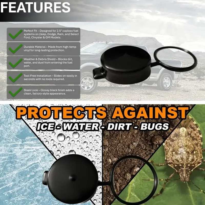 

​2.5 Inch Fuel Cap Cover Dust Protector For Jeep Dodge Ram Ford Chrysler GM Vehicles Capless Fuel Tank