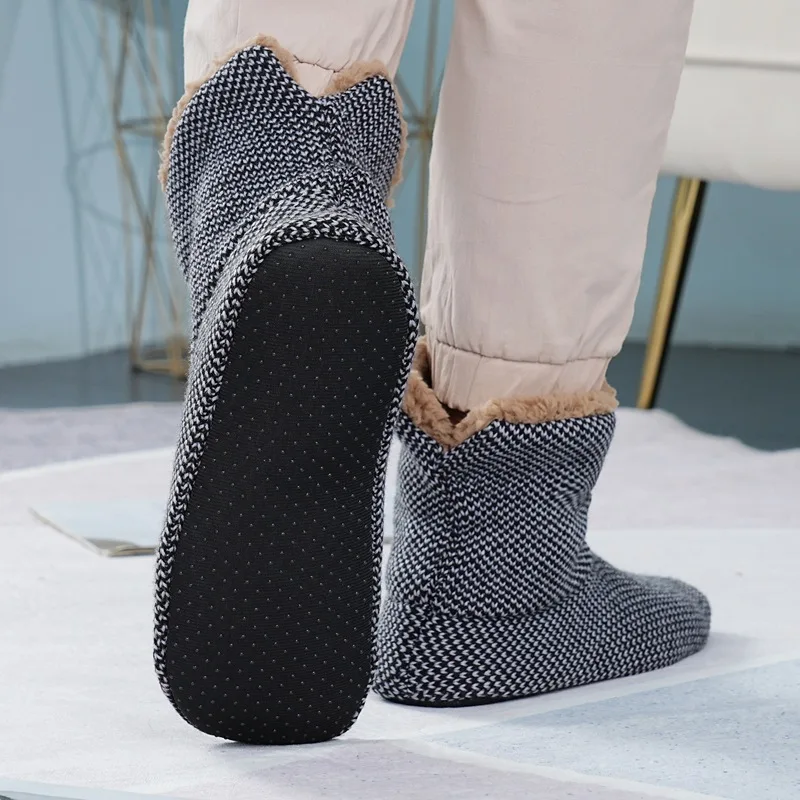Winter Warm Floor Socks Women Men One Size Thicken Thermal Plush Soft Sole Non Slip Floor Slippers Short Sock Xmas Boots Socks 