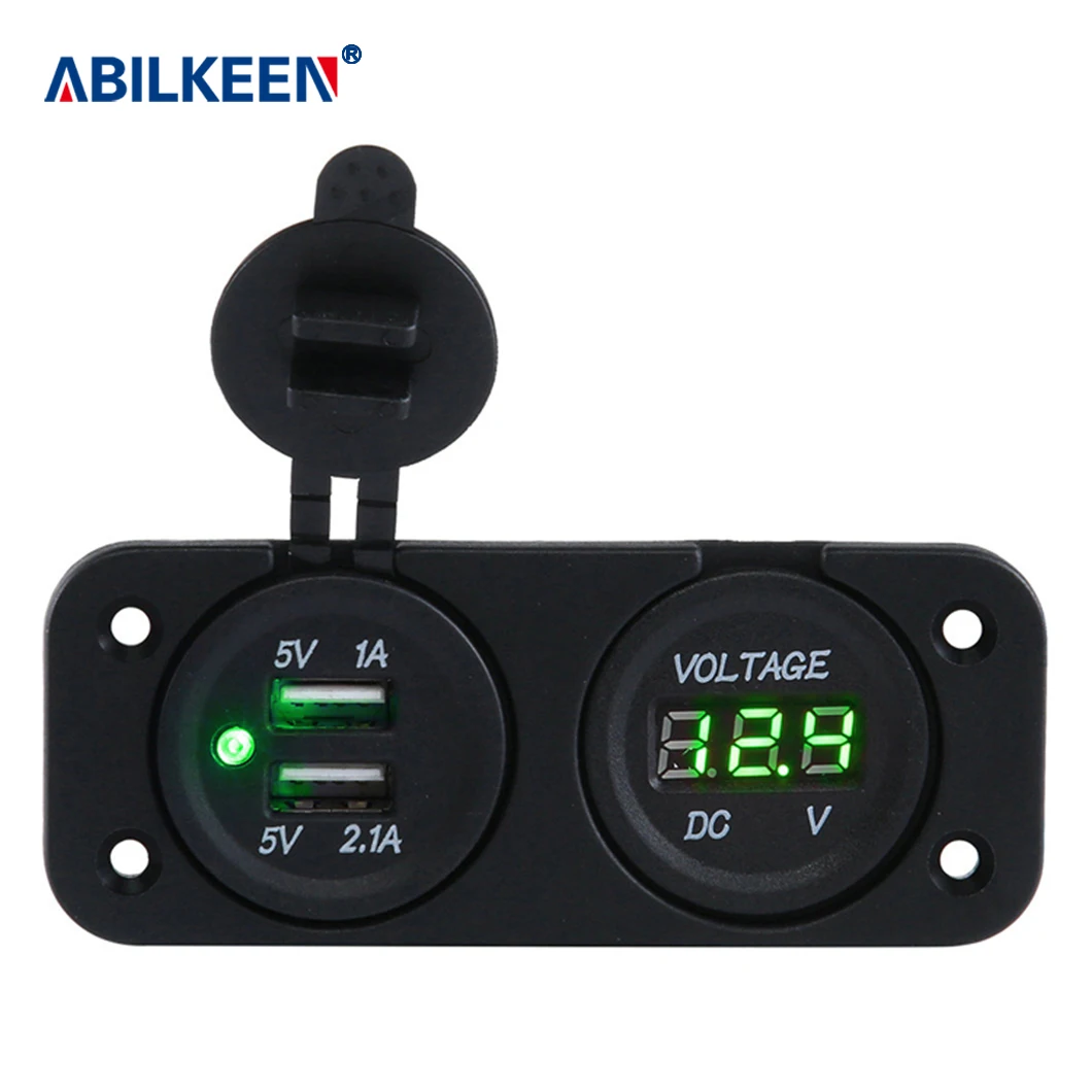 

Двойное беспроводное автомобильное зарядное устройство с 2 USB-портами, 5 В, 3,1 А, панель переключателя с 2 отверстиями, амперметром и розеткой для вольтметра