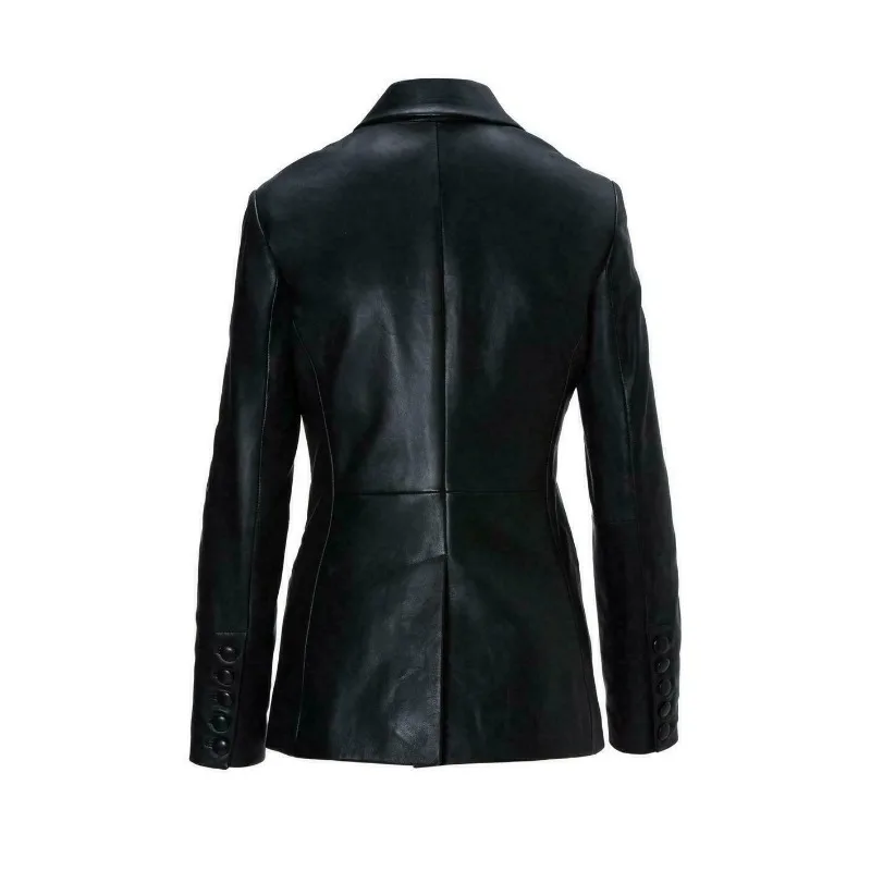 Women's Black True Soft Sheepskin Fashion Hot Selling Leather Suit Coat European and American Fashion Trend