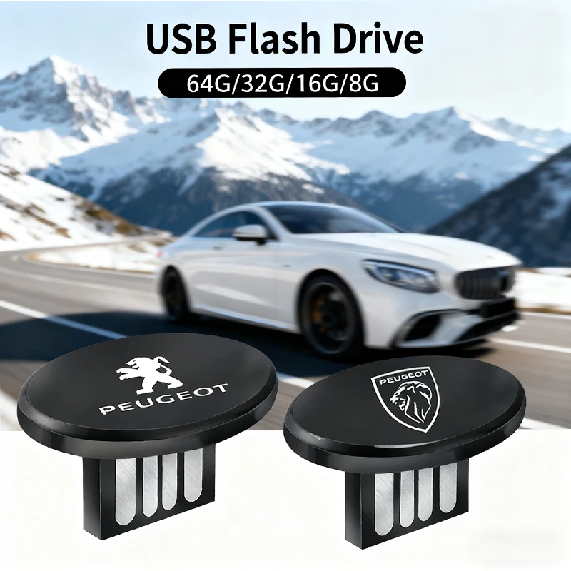 

1 шт., универсальный USB-накопитель с логотипом автомобиля, крошечный U-диск для Peugeot 206 307 308 207 3008 208 407 508 2008 5008 301 406 408 607 4008